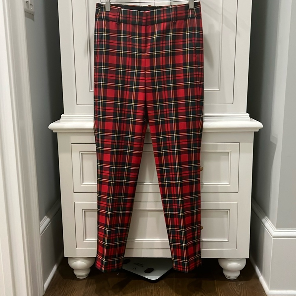 J CREW Cameron red tartan plaid pant size 2 tall.